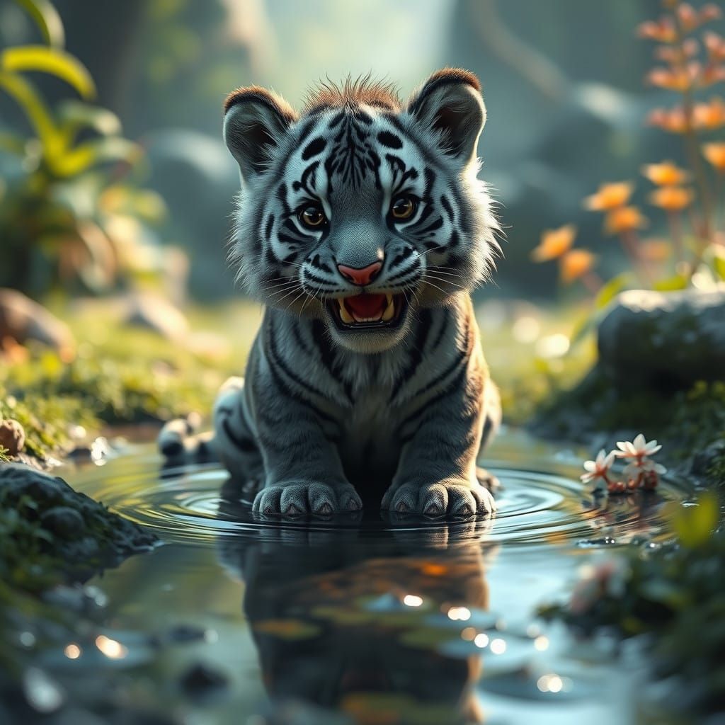 Chubby Baby Saber-Toothed Tiger in Enchanted Prehistoric Lan...