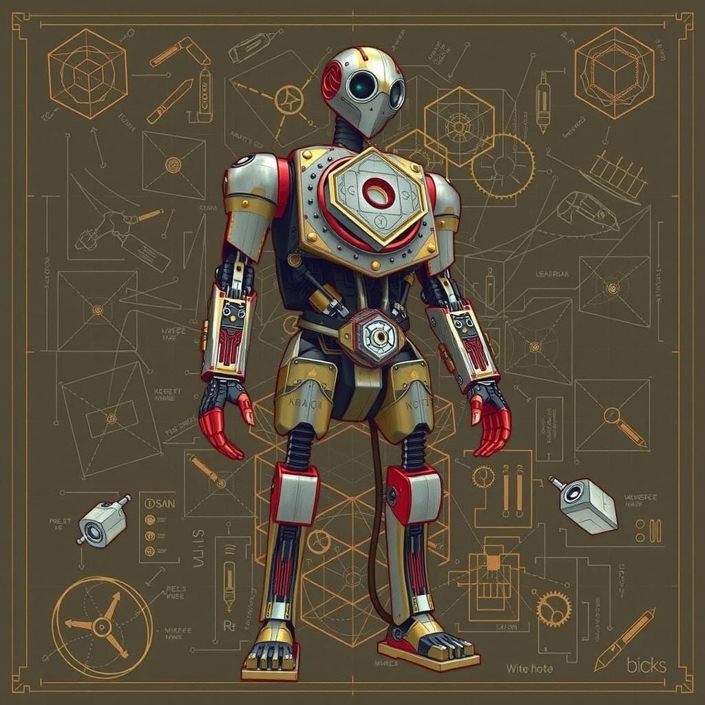 Steampunk Robot Silhouettes in Cubicuboctahedron Style