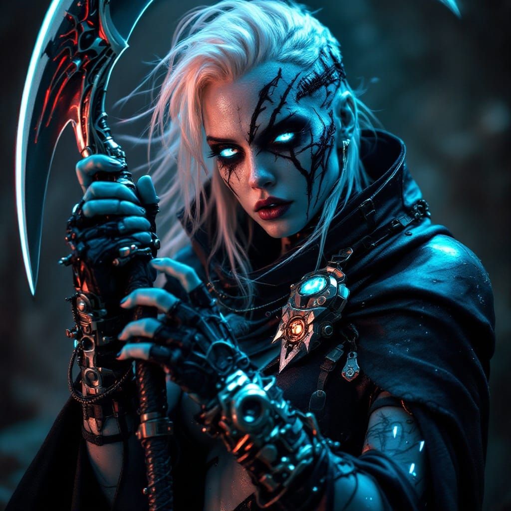 Seductive Goth Frankenstein's Monster in Cyberpunk Armor