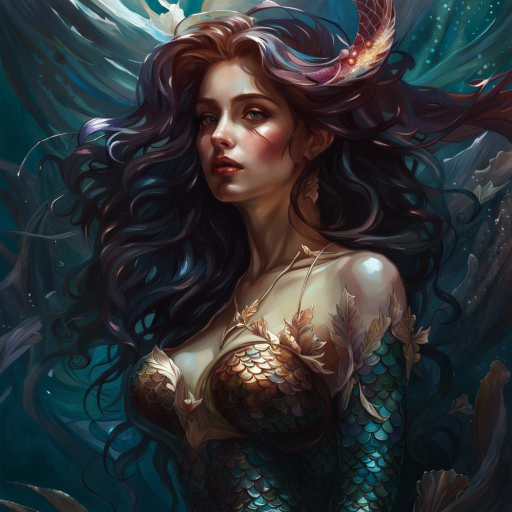 Mermaid Portrait in Dark Academia Style