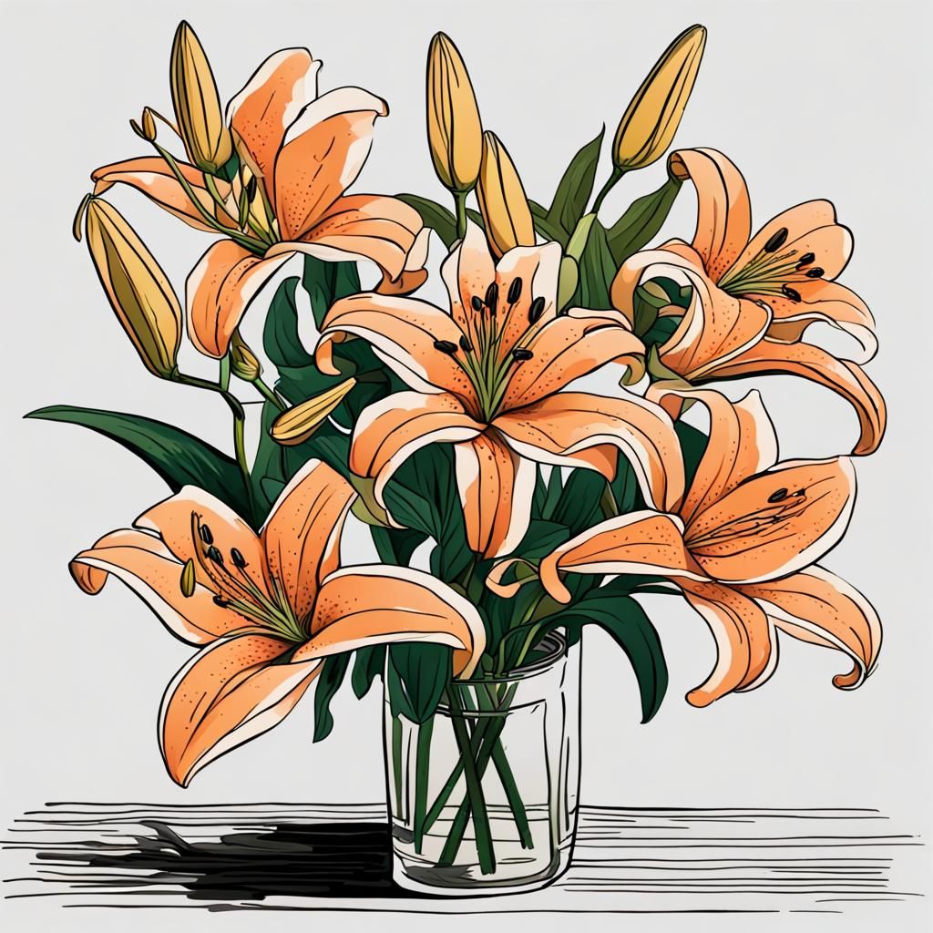 Lilies Bouquet in Art Nouveau Style