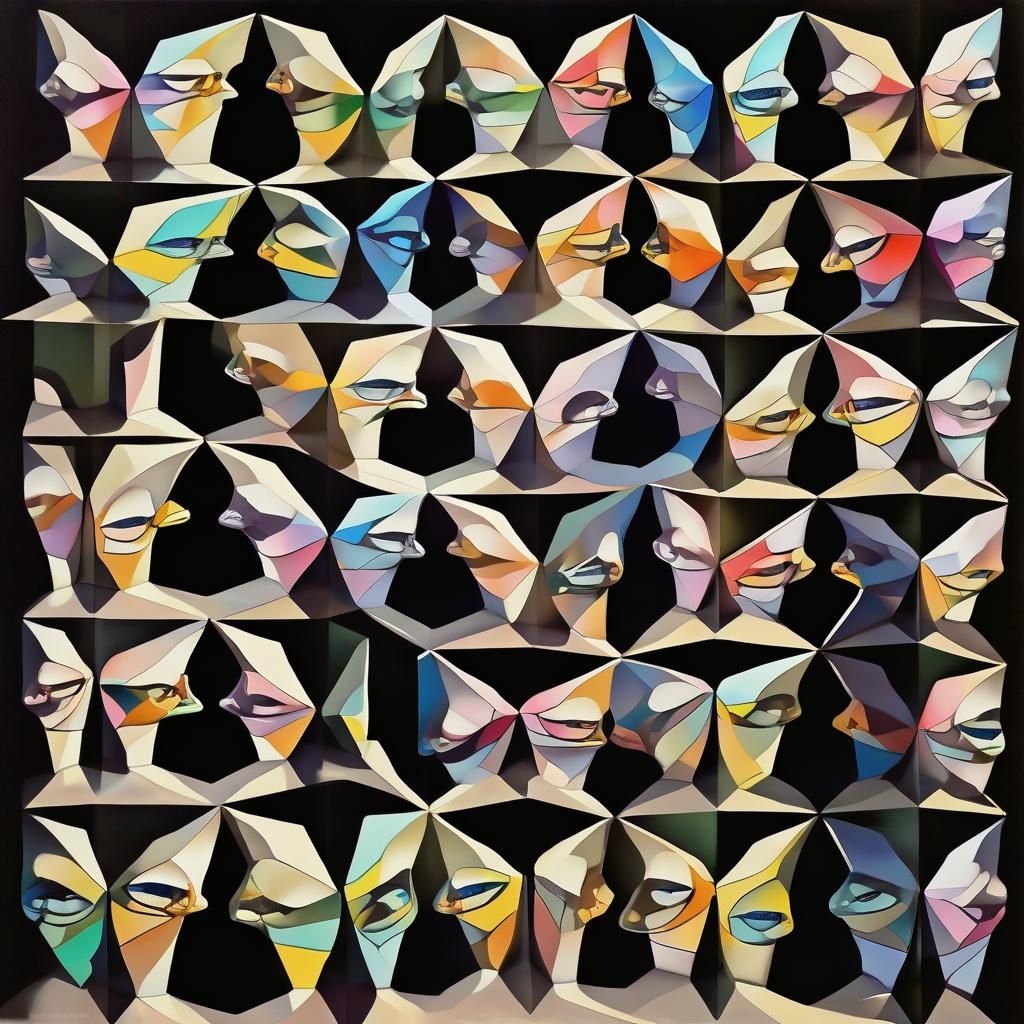 Surreal Face-Vase Illusion with Prismatic Butterflies