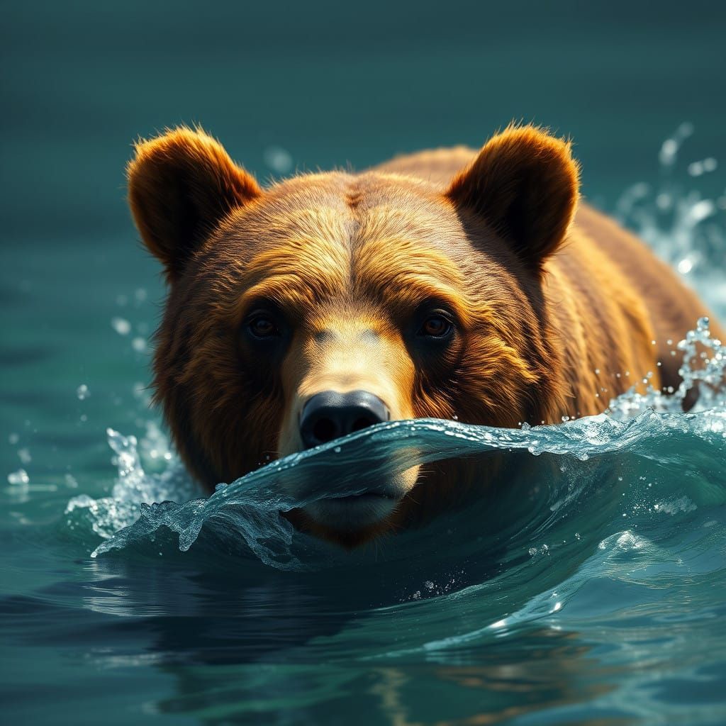 Brown and Yellow Bear Dives into the Deep Fantasy Waters