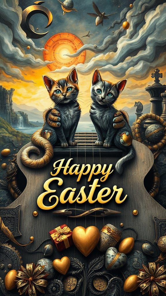 Whimsical Biomechanical Cats in a Dreamlike, 3D Pop-up World