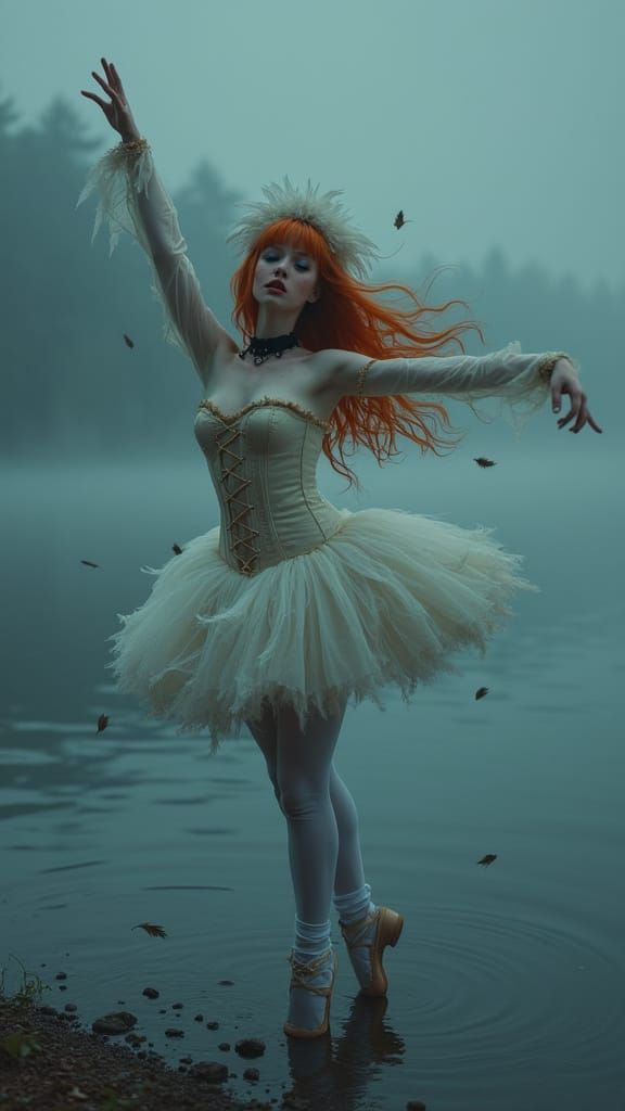 Eerie Anime Ballerina in Halloween Swan Costume