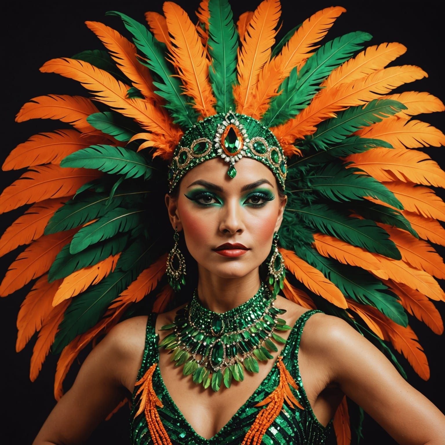 Cabaret Dancer with Green and Orange Headdress
