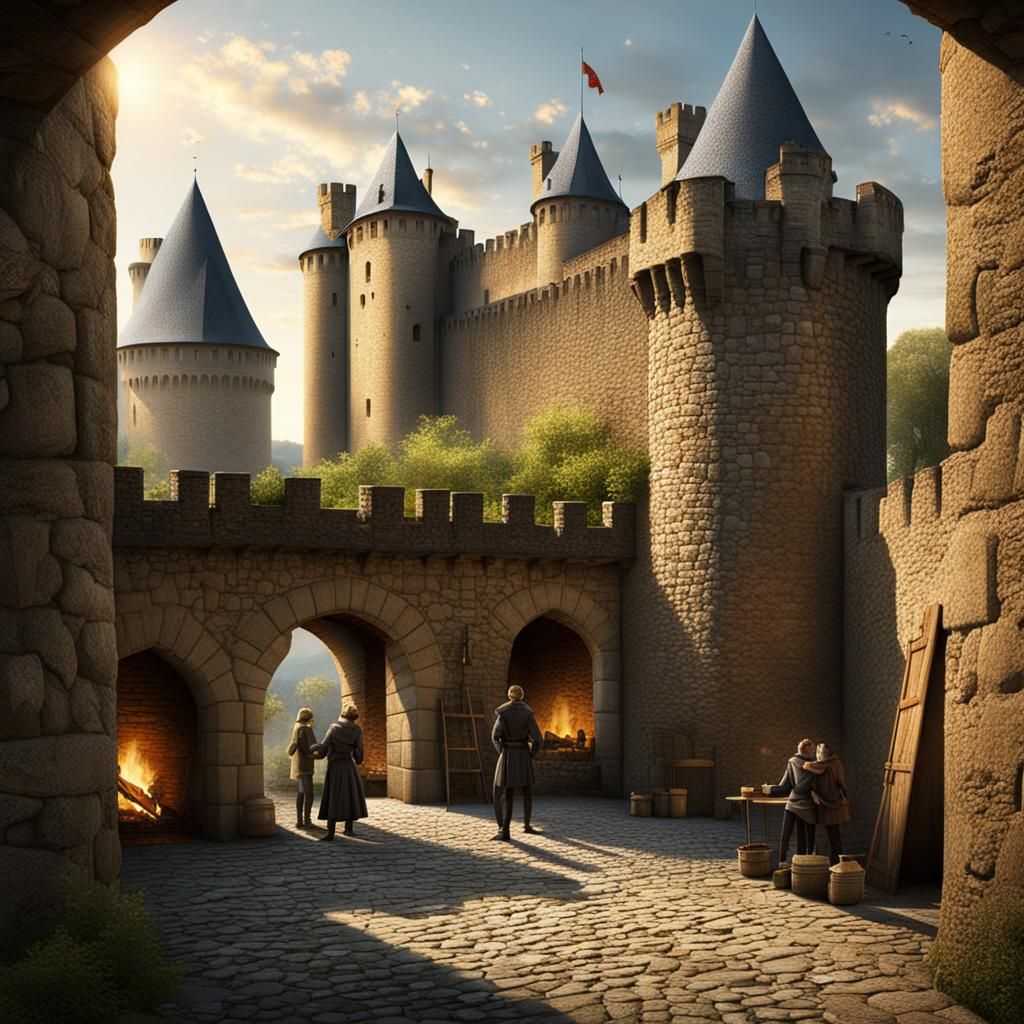 Carcassonne Castle: Teenagers Warming Up, Matte Painting