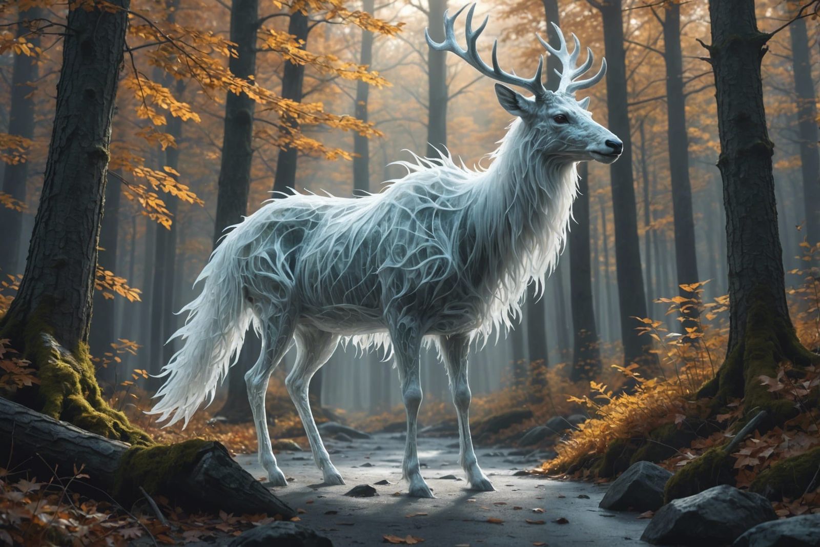 Ethereal Forest Spirit of Winter in Autumnal Scene