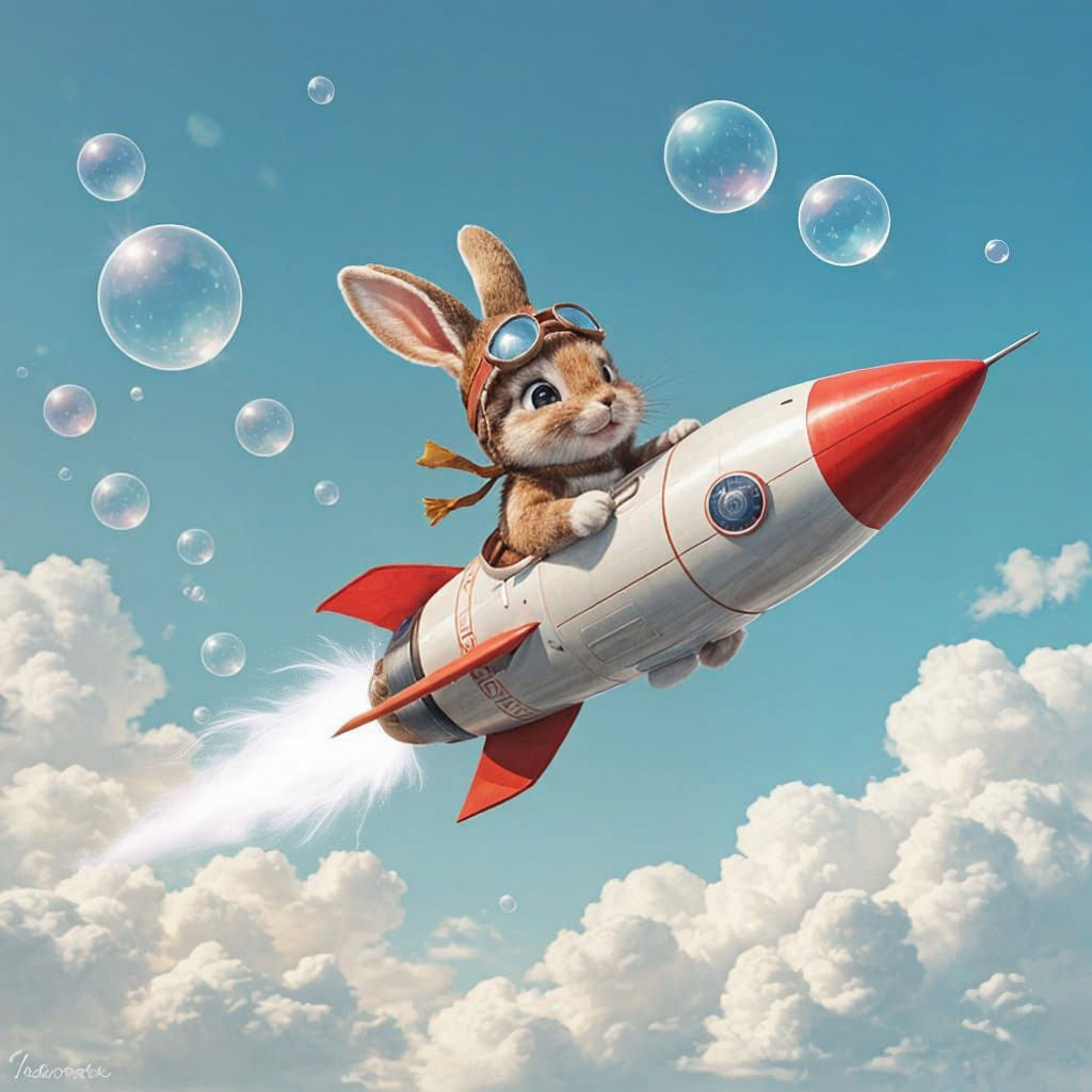 Rabbit Pilot Soaring Through Bubble Skies