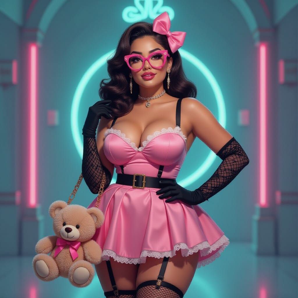 Confident Latina in Futuristic Setting, Art Nouveau Style