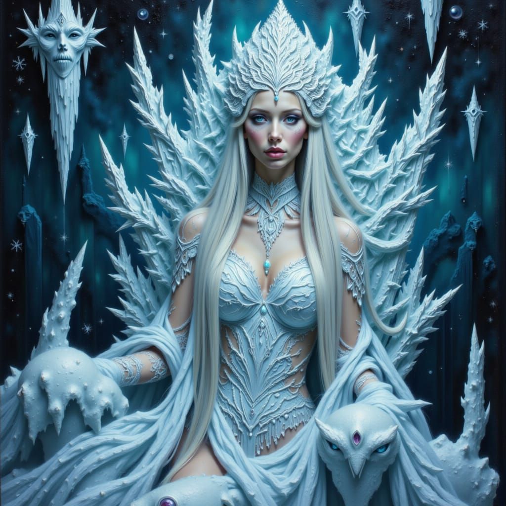 Ice Queen Portrait in Folk Art Nouveau Style