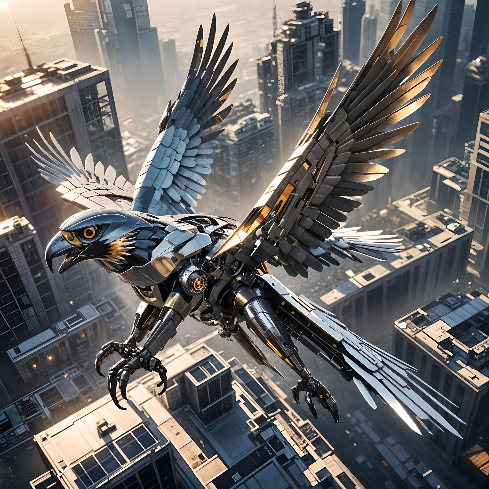Futuristic Drone Eagle in Hyperrealistic Splash Art