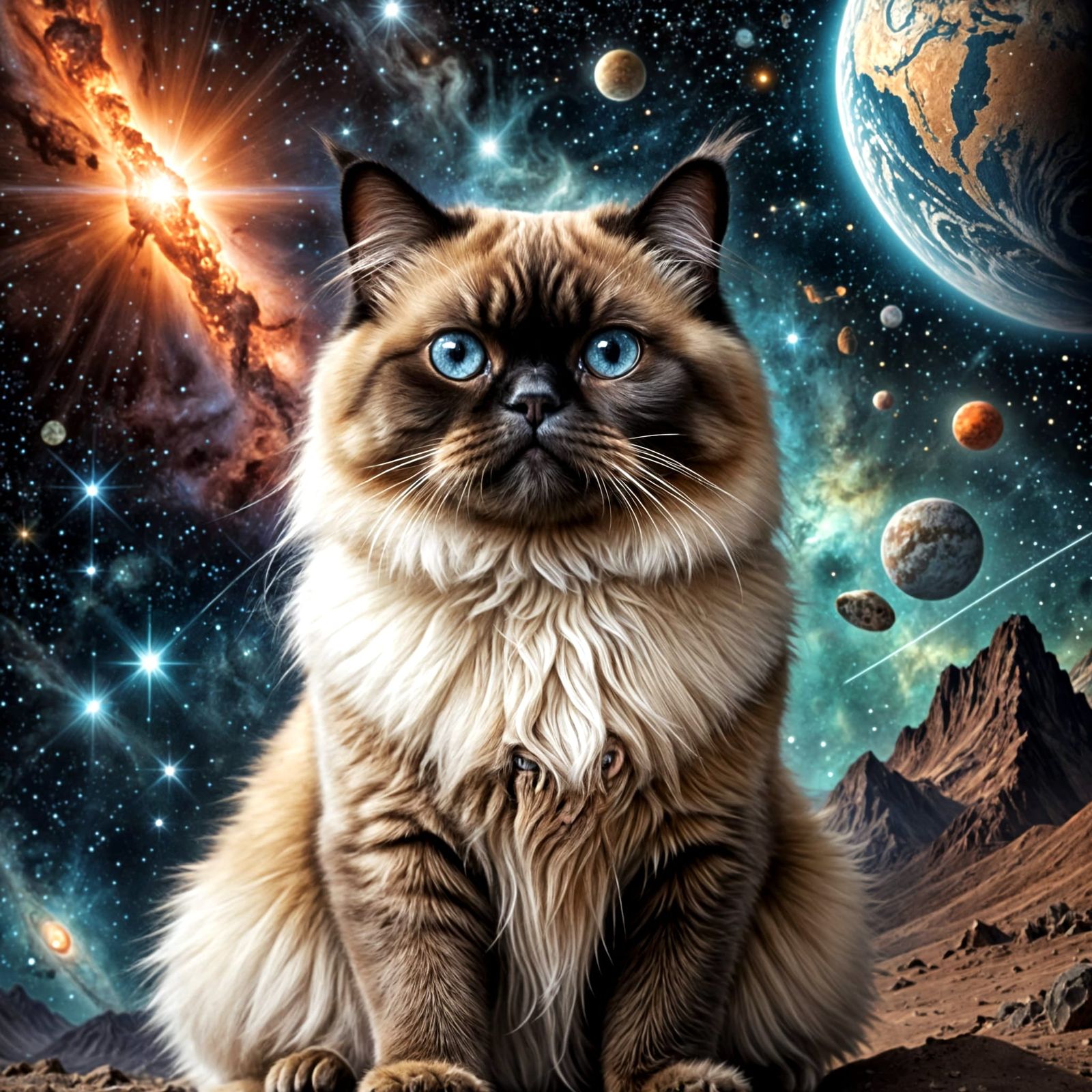 Cosmic Himalayan Cat's Piercing Gaze
