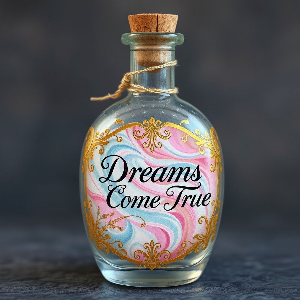 Ornate Glass Bottle with Swirling Colors, Art Nouveau Style