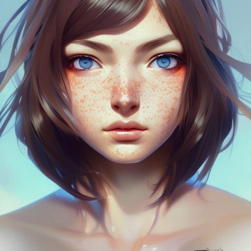 Cute Anime Girl Portrait in Art Nouveau Style