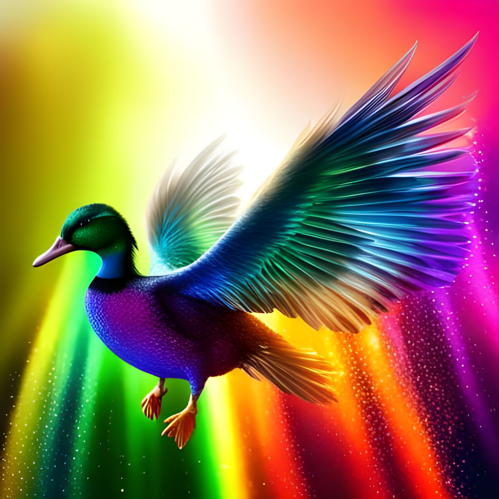 Rainbow Glitter Duck Fantasy Illustration