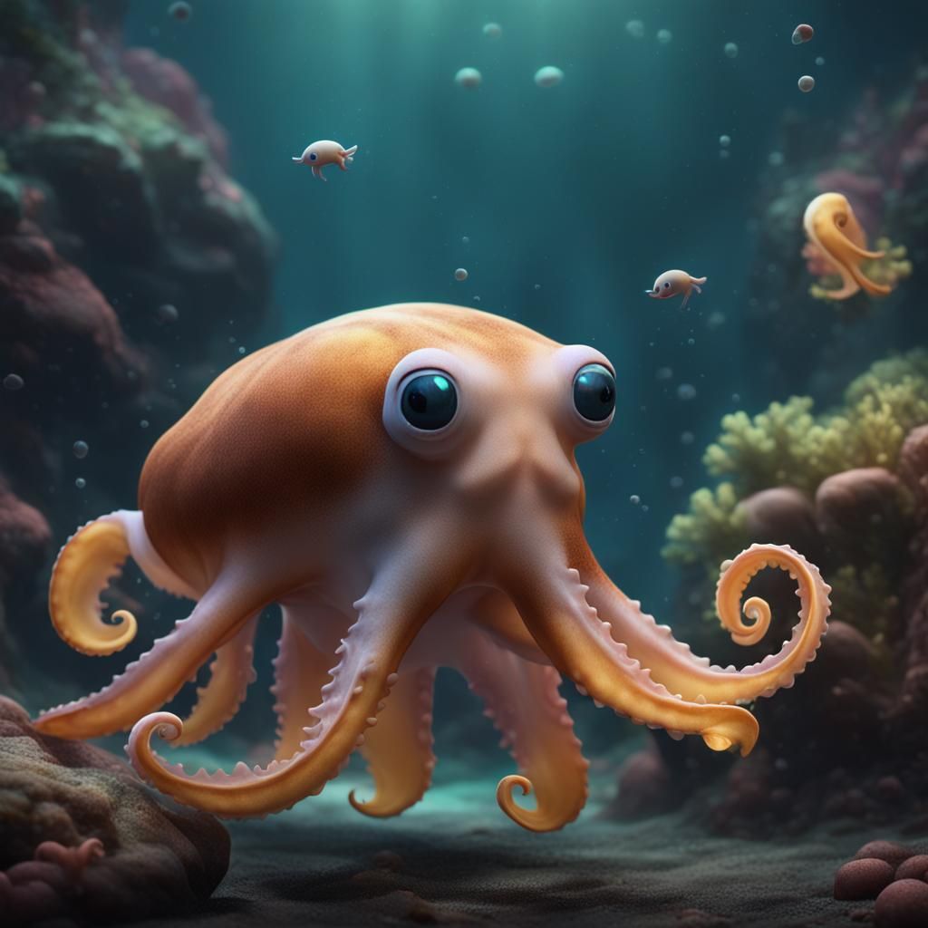 Cute Dumbo Octopuses in Detailed Digital Painting