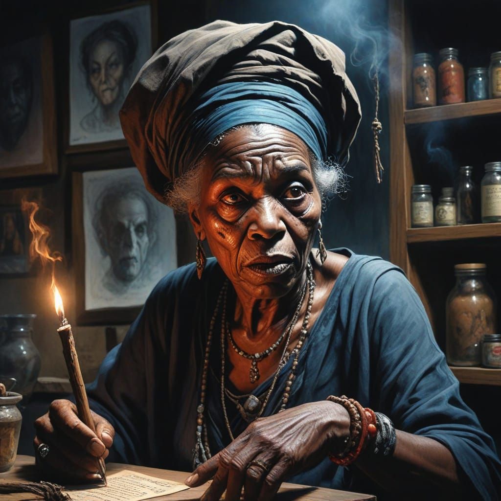 Voodoo Practitioner in Hyperrealistic Digital Art