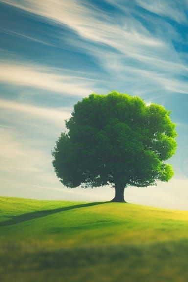 Lonely Tree on Green Hill: 8k Landscape