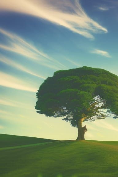 Lonely Tree on Green Hill: Landscape Photography