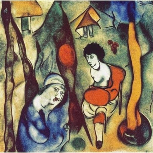 Cozy Forest Hut Interior in Surreal Expressionist Style