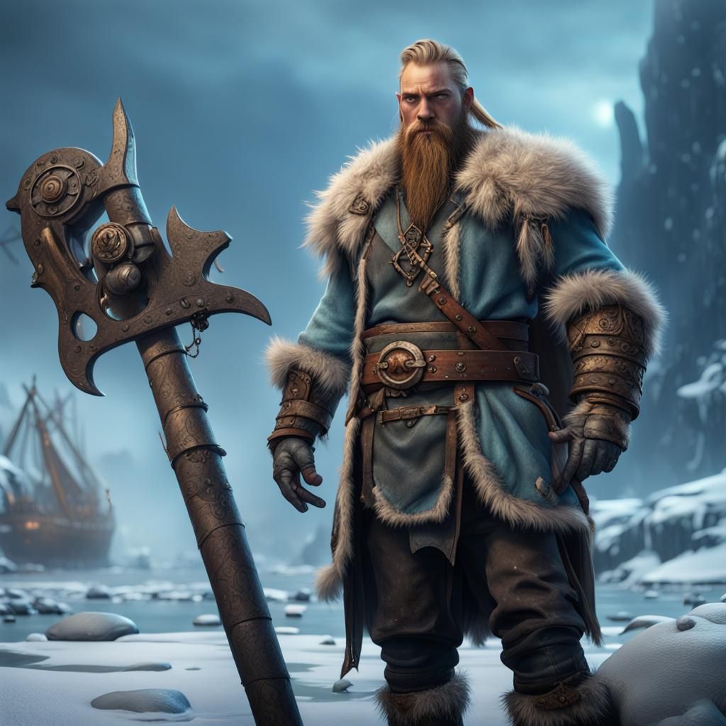 Viking Pirate in Frozen Wasteland: Detailed Matte Painting