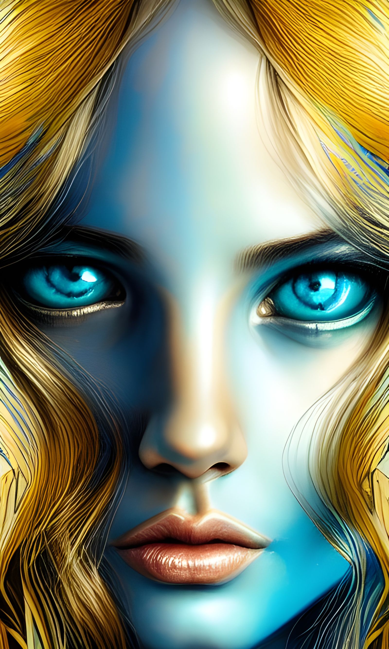 Intricate Portrait with Blue and Gold Accents