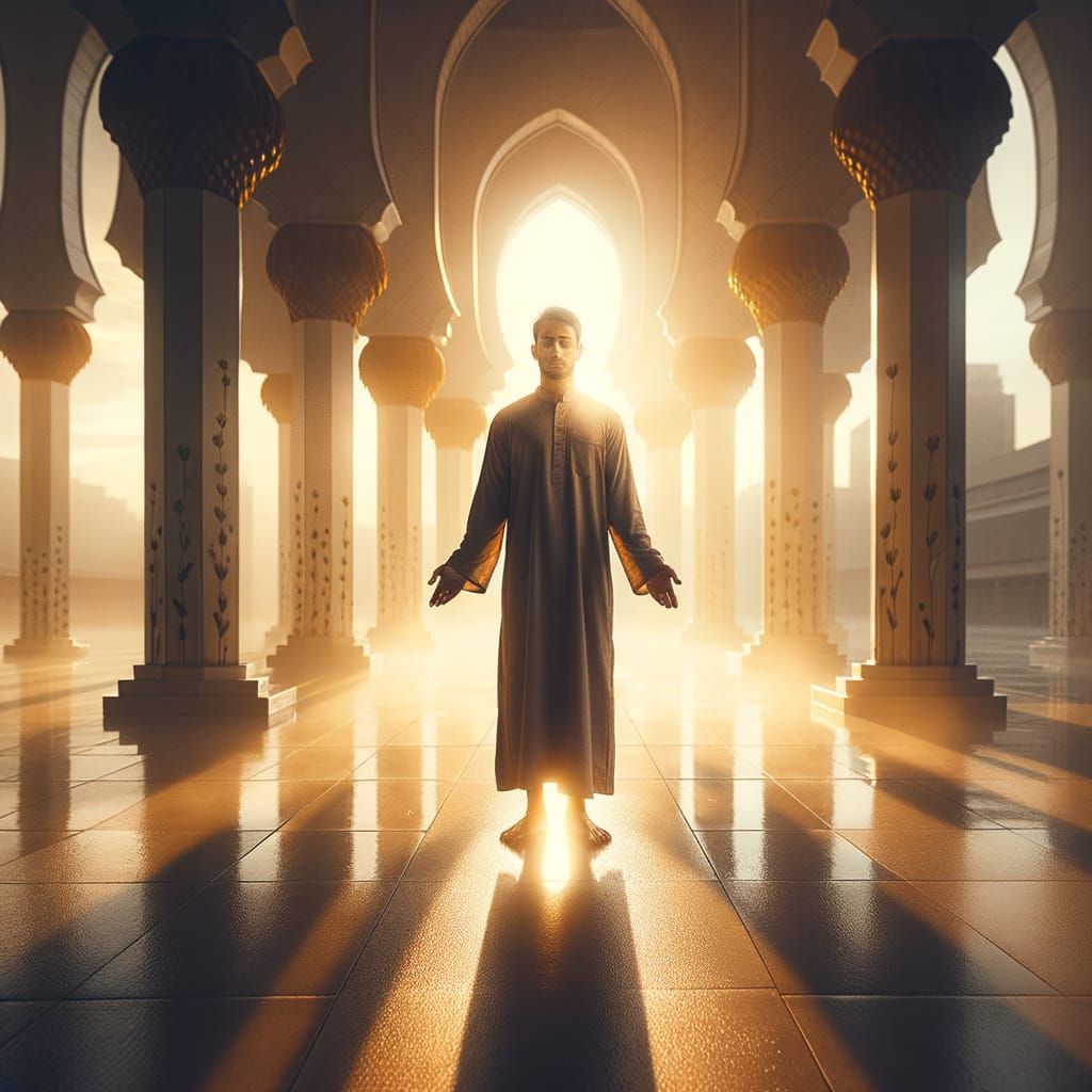 Man in Golden Sunrise Light, Islamic Spirituality