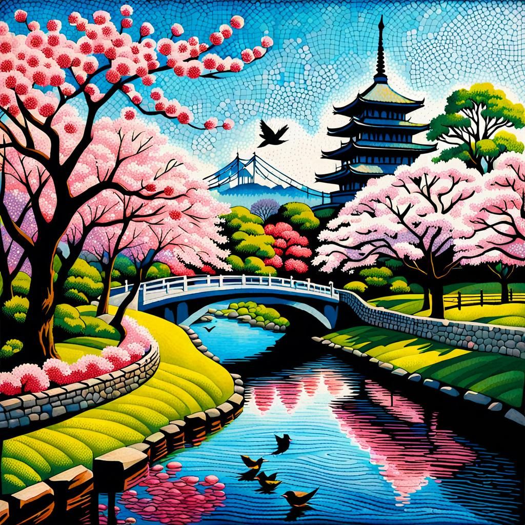 Japanese Cherry Blossoms in DC: Nihonga Quilt