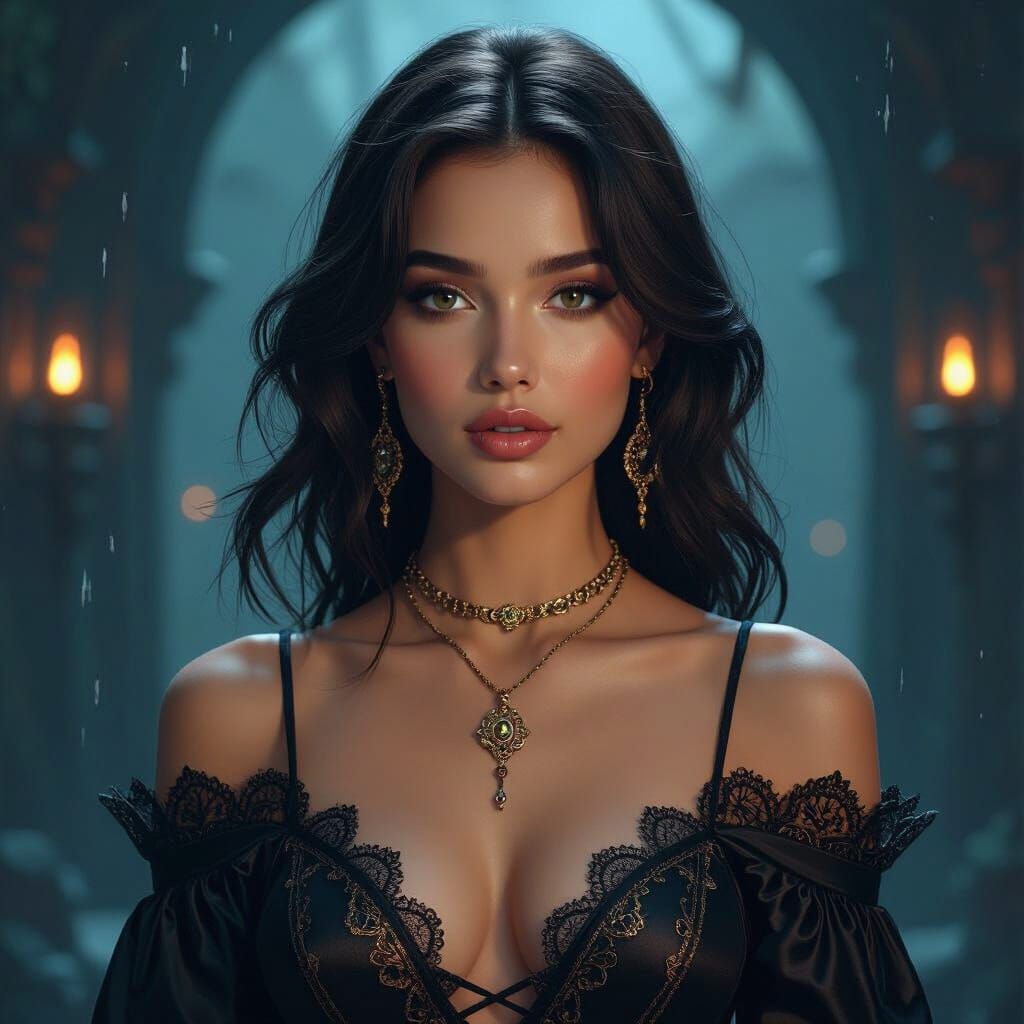 Mystical Brunette in Dark Ambiance, Inspired by Digital Art ...