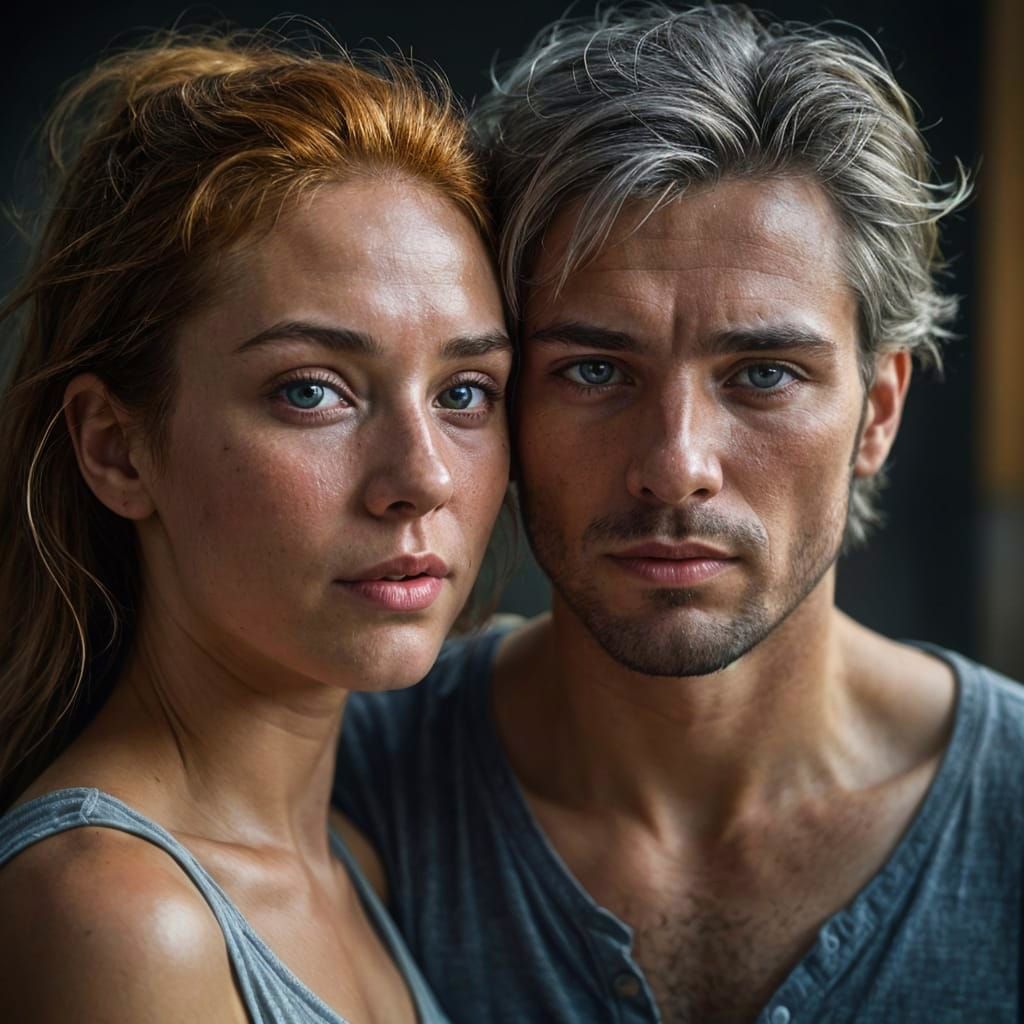 Tender Moment Between a Grey-Haired Man and His Ginger-Locke...