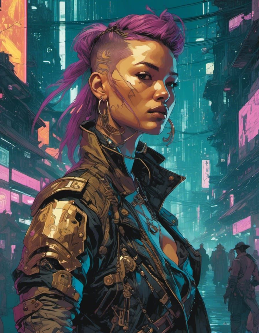 Cyberpunk Swashbuckler Portrait, Martin Ansin Style