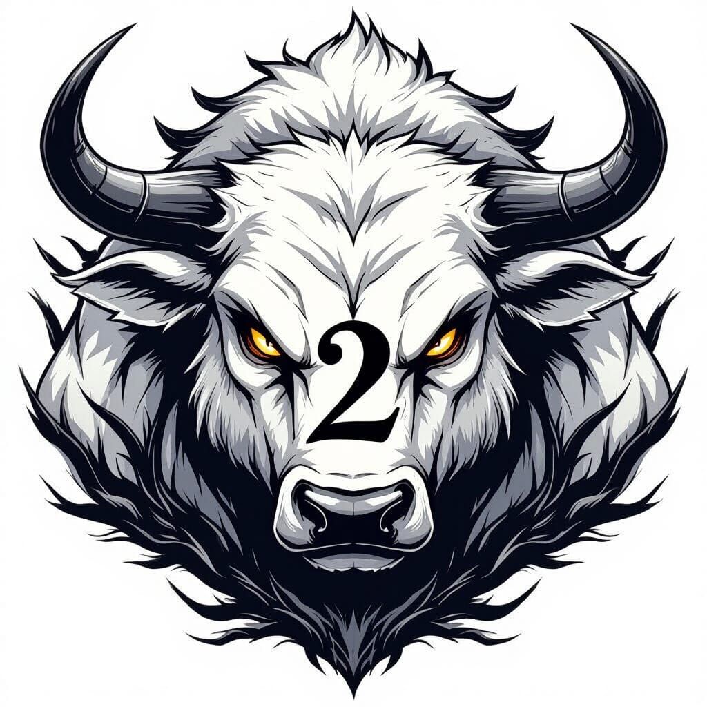 White Ox Tattoo Design with Number 2 in Seven Deadly Sins St...