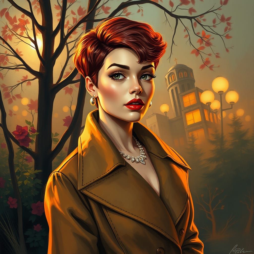 Voluptuous Woman in Sovietpunk Impressionist Style