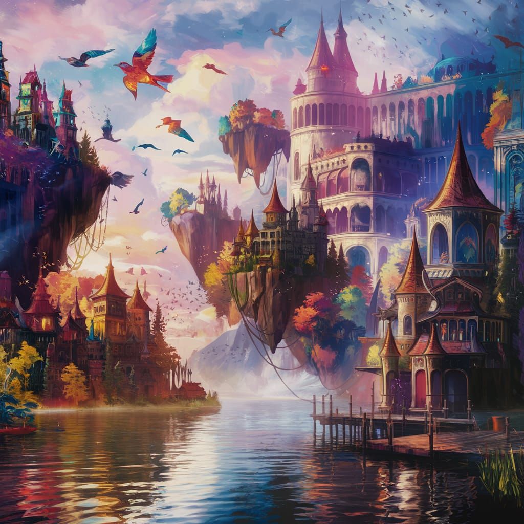 Fantastical City with Floating Islands: Matte Painting