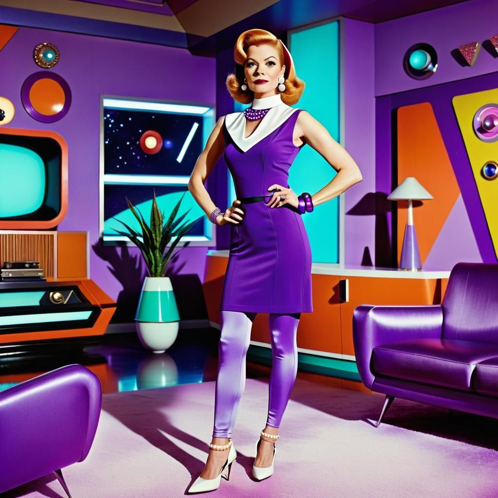 Retro-Futuristic Jane Jetson in Vibrant 8K Suburban Scene