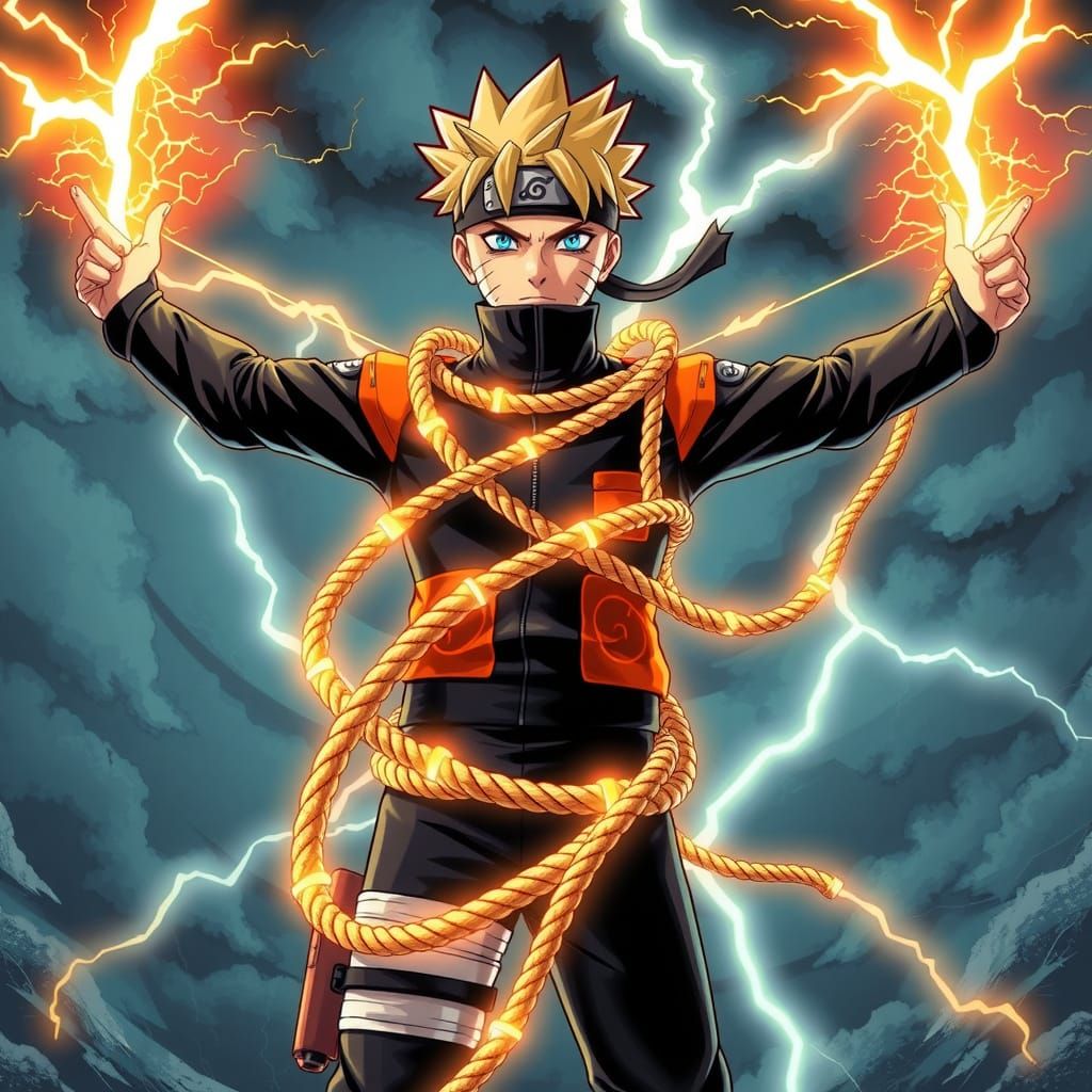 Heroic Naruto in Electrifying Ropes and Lightning Aura