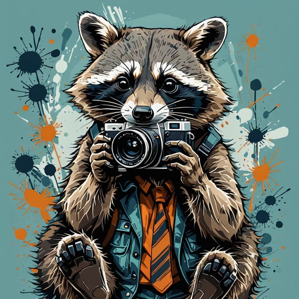 Raccoon Photographer in Abstract Art Style
