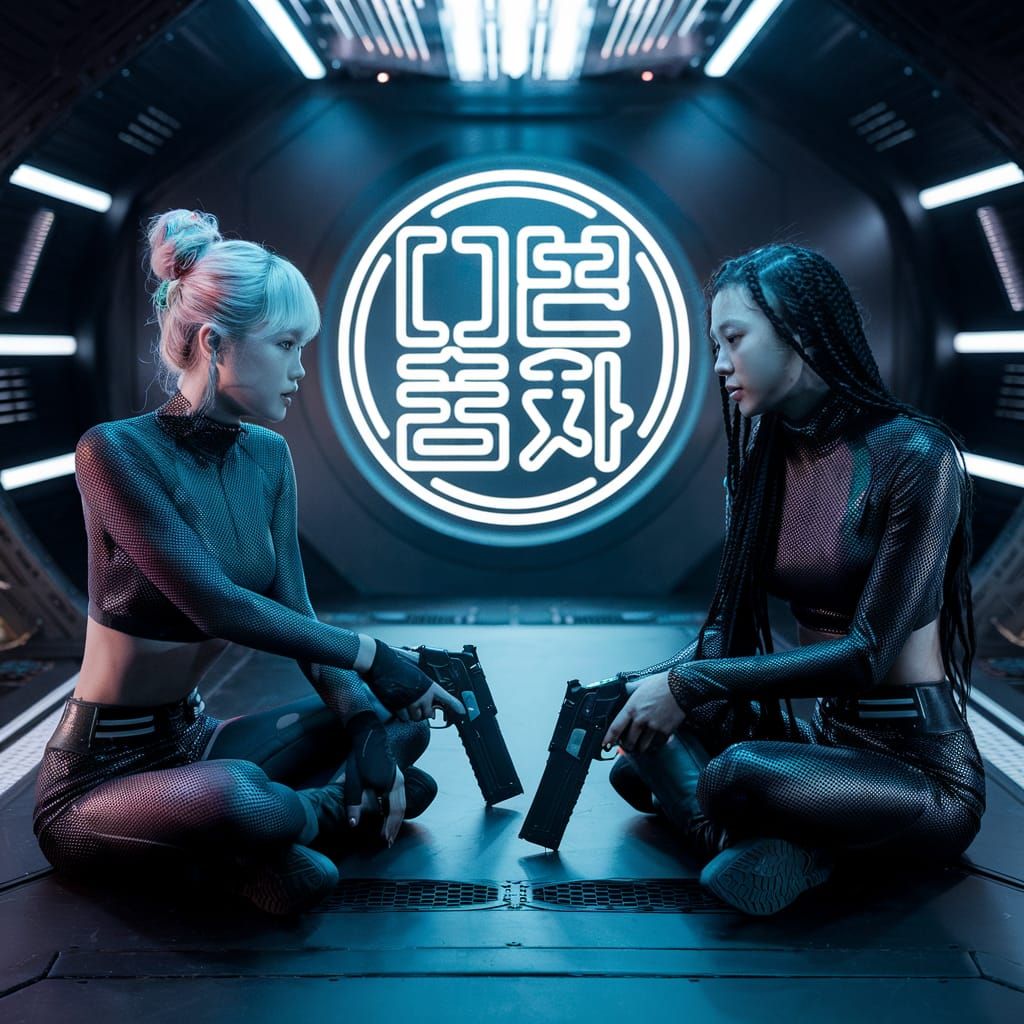 Futuristic Korean Women in Spaceship, Cinematic Still