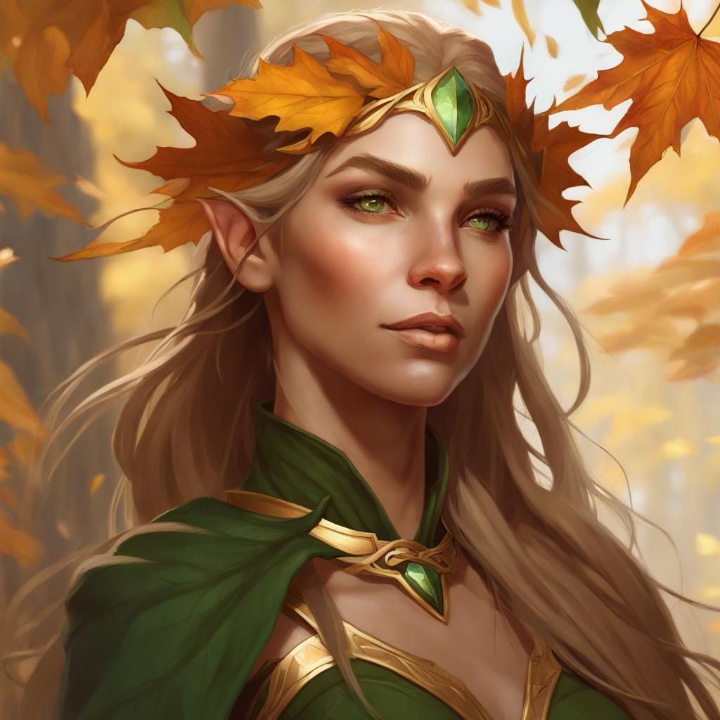 Autumn Eladrin Elf Portrait in Hyperdetailed Style