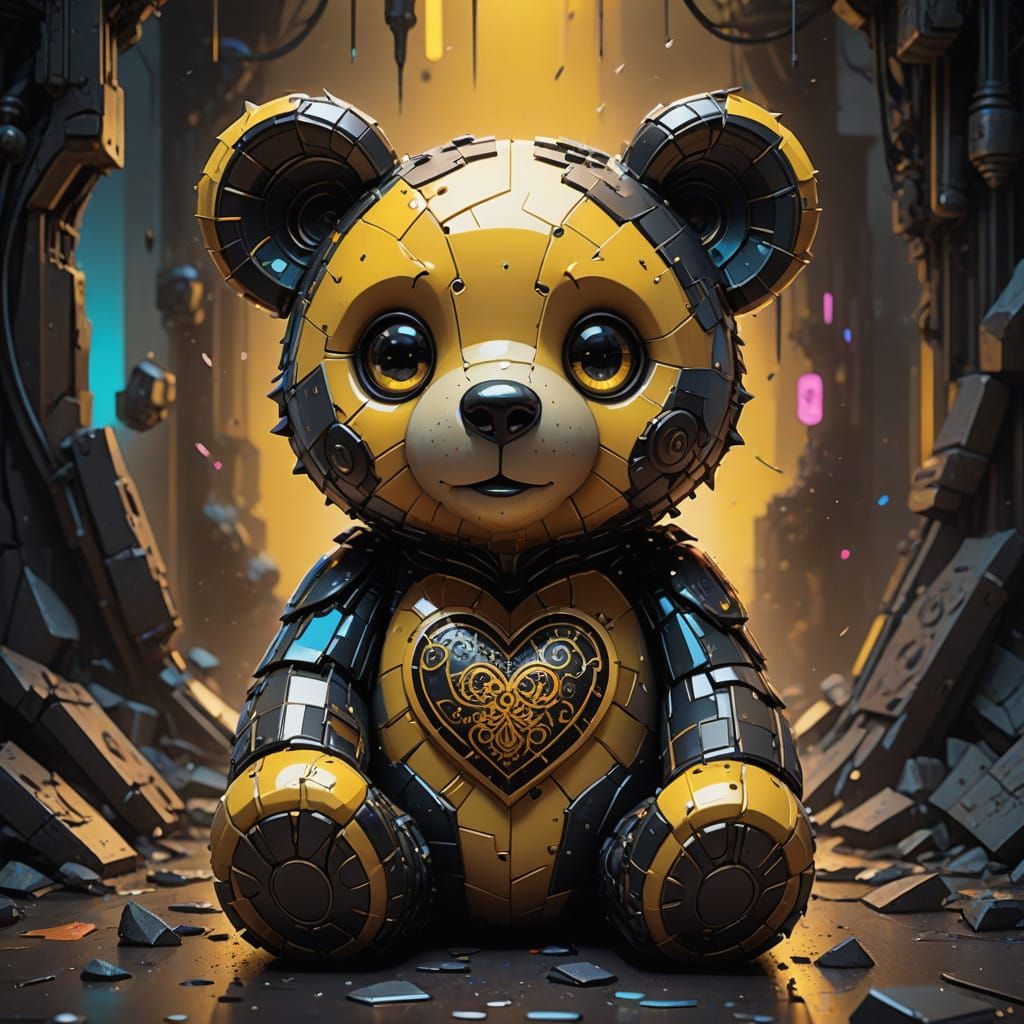 Whimsical Goth Teddy Bear in Muted Yellow and Black