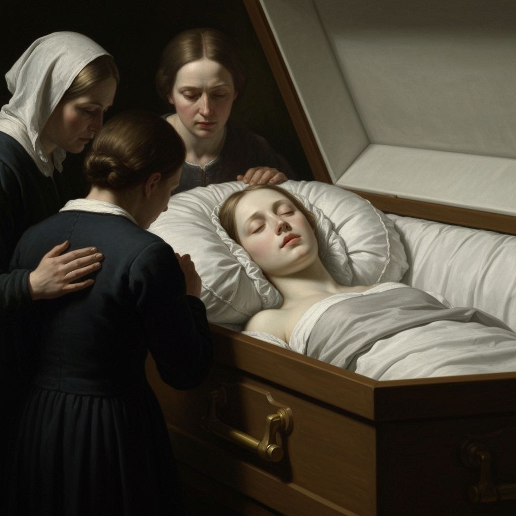 Baroque Portrait: Woman in Casket with Grieving Family