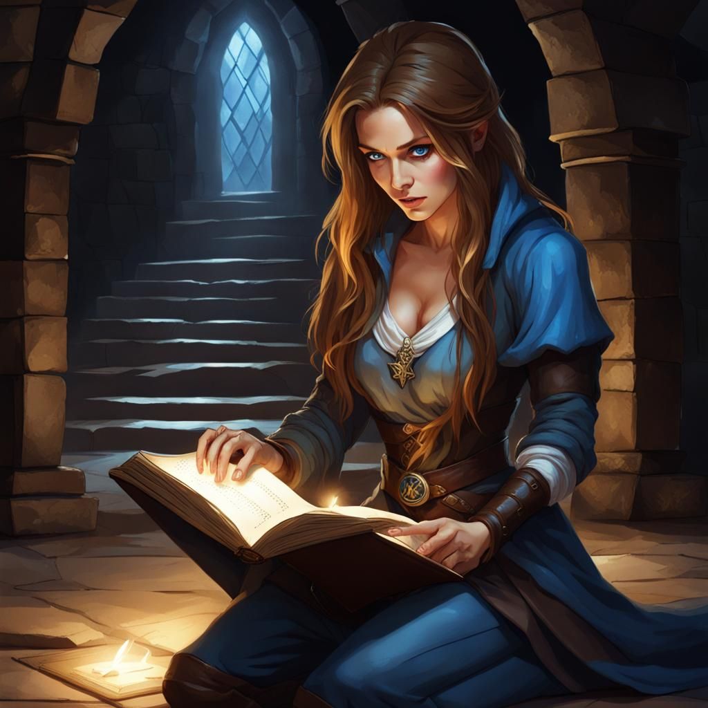 Blue Eyed Rogue Studies Magic in Dungeon