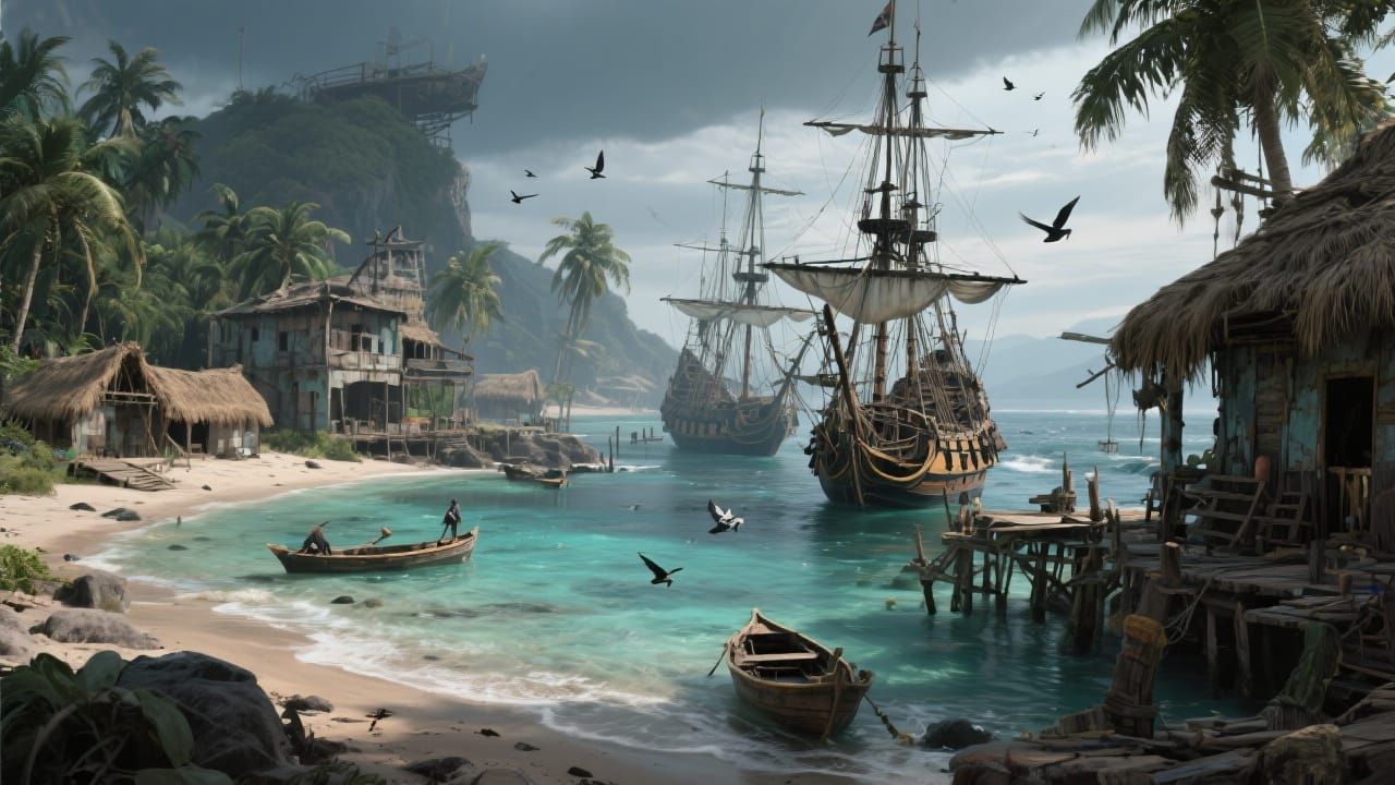 Pirate Cove Scene in a Dramatic Style