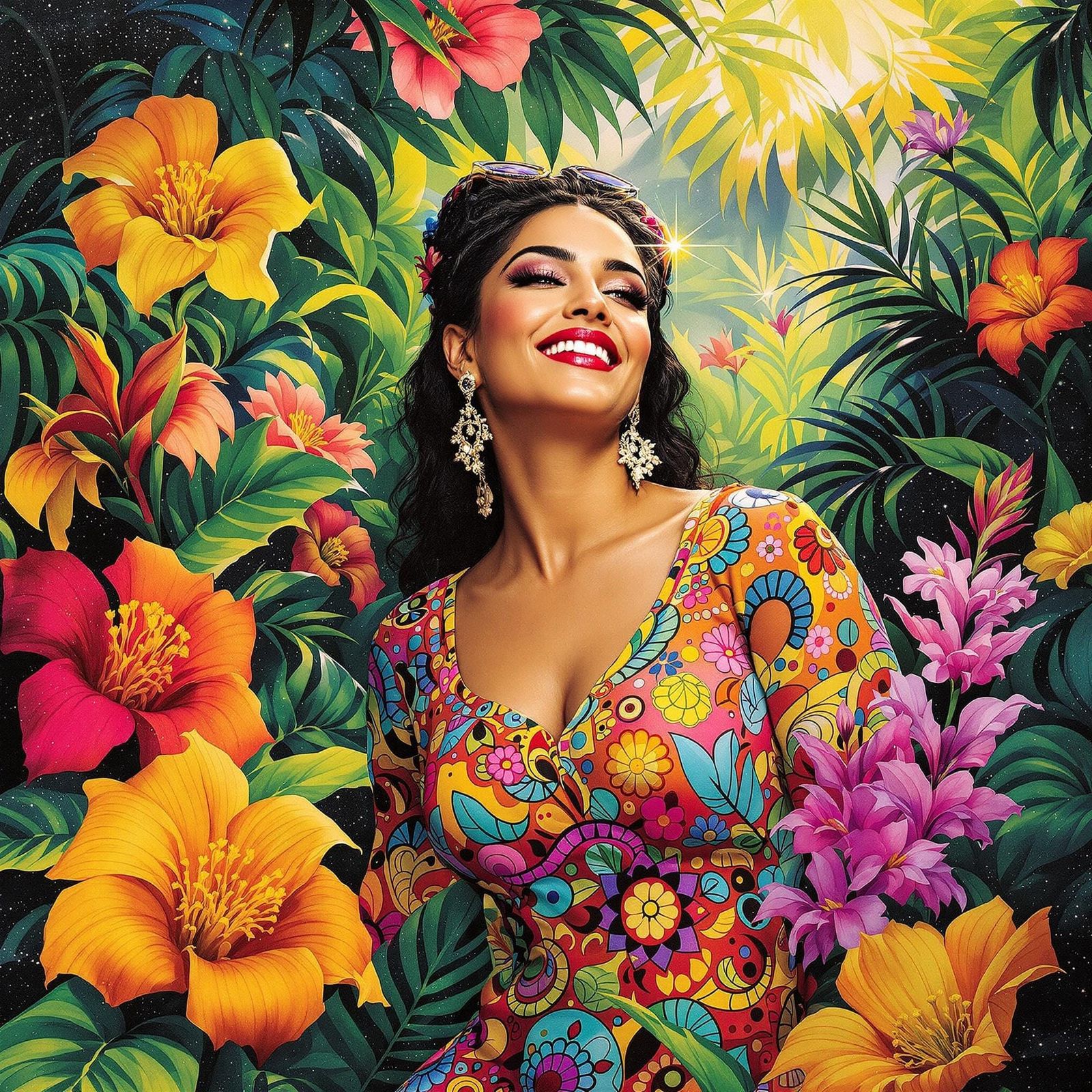 Vibrant Tropical Goddess in Expressive Style