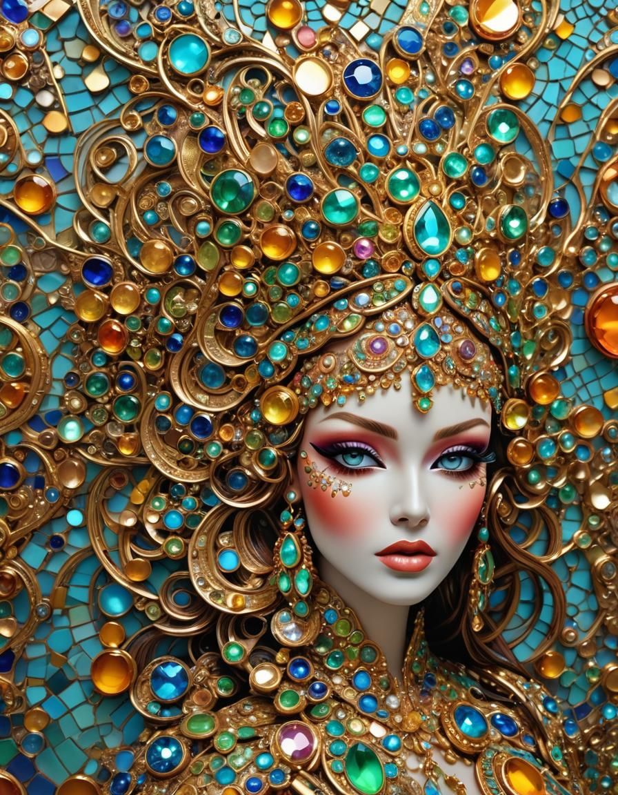 Futuristic Supermodel with Gold Trim in Digital Art