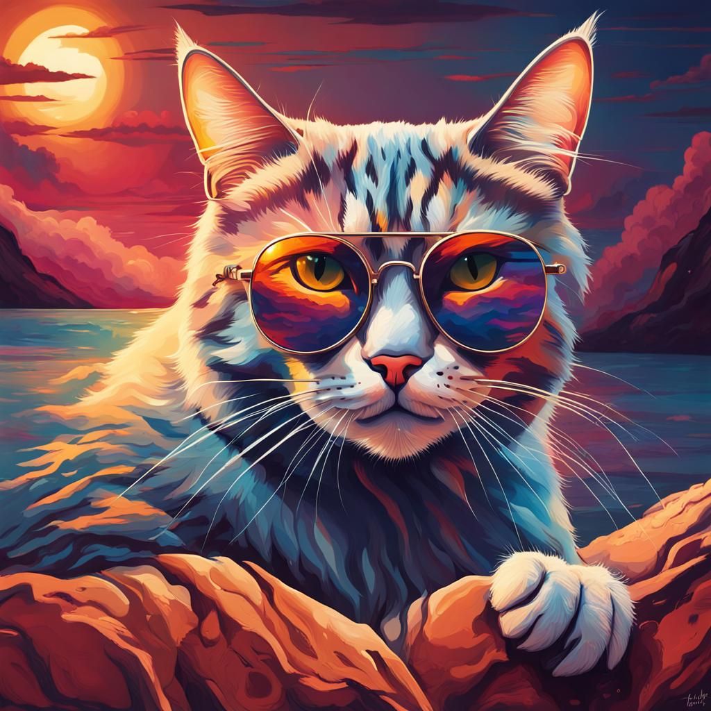 Cat in a sunset