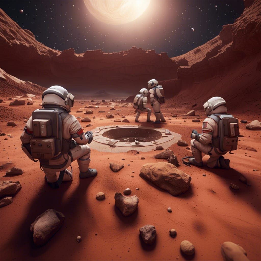 Mars Archaeological Dig Site with Astronauts in 3D