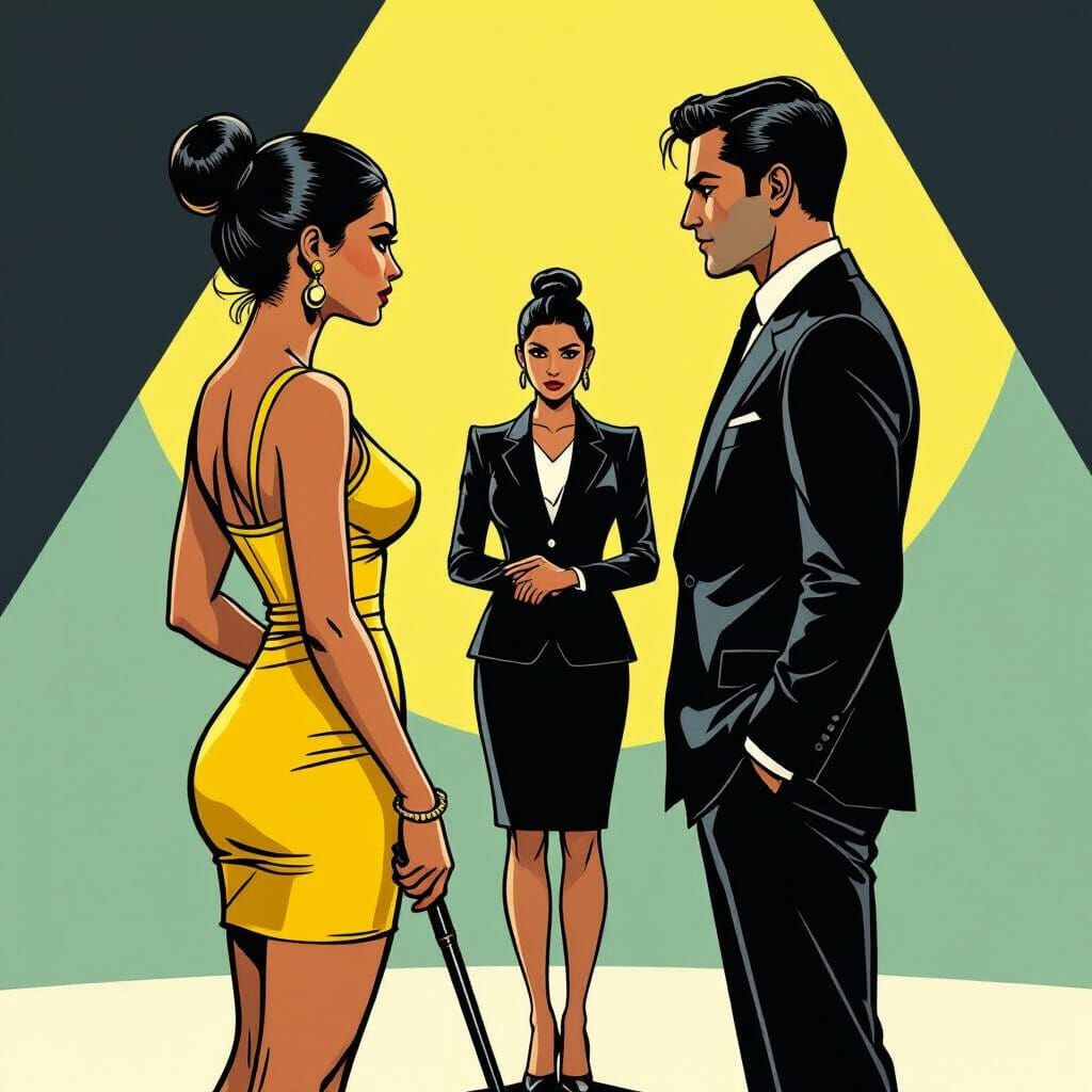 Intense Standoff: Two Women in Dramatic Film Noir Style