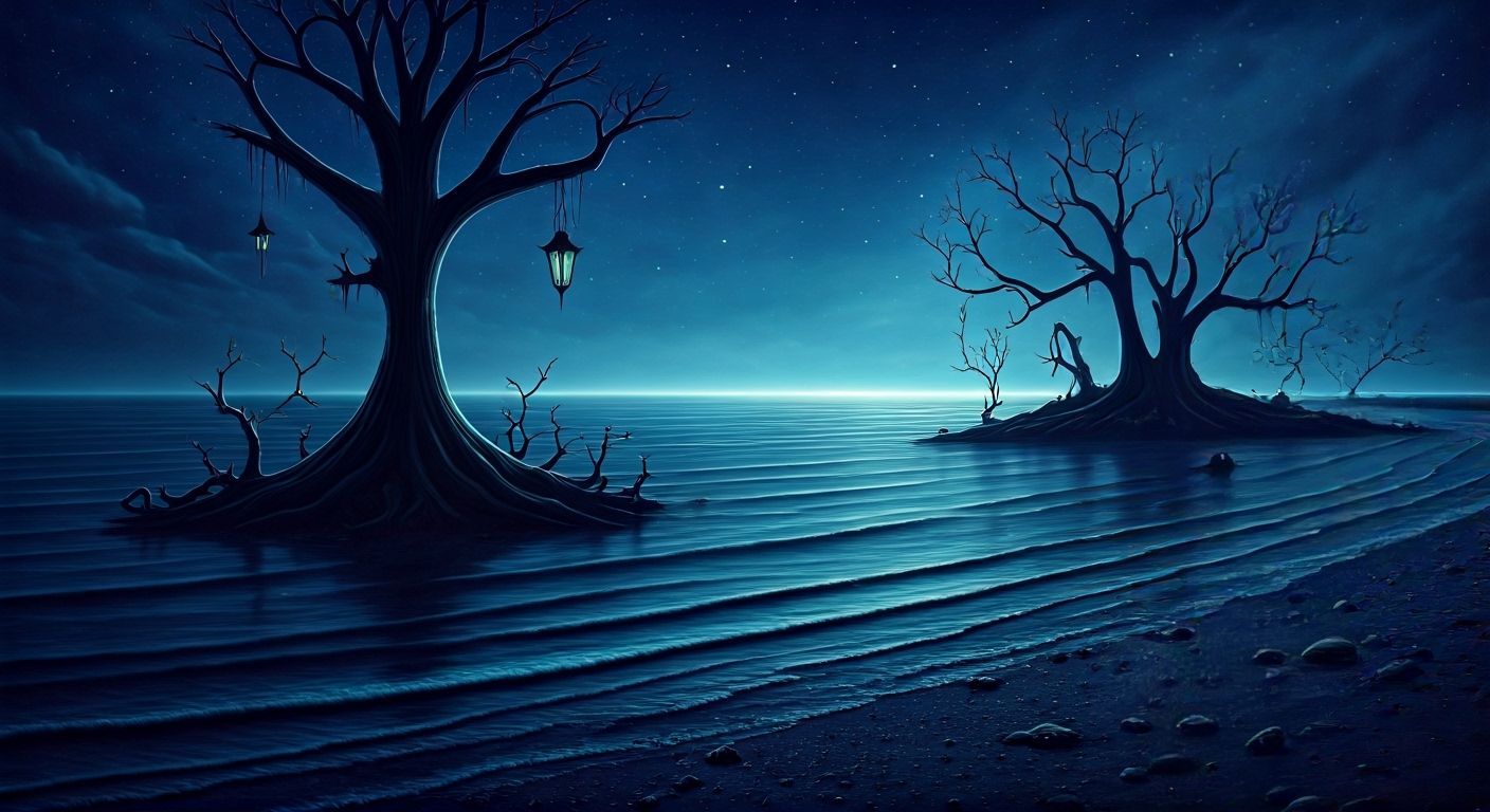 Gothic Starry Night Ocean Beach Scene